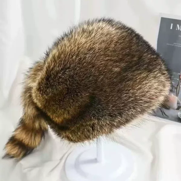 Little Raccoon Hat Ear Protection American Raccoon Fur Lei Feng Overlord Hat Kidsren's Family Unisex Couple Fur Hat