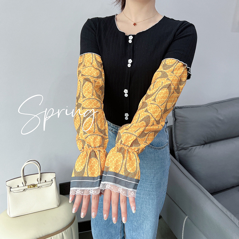Verano estilo coreano ligero transpirable overse manga de encaje de las mujeres protección solar fresca manga de hielo satinado protección del brazo de conducción al aire libre al por mayor