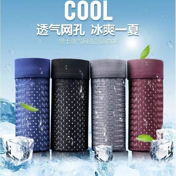 Men's Ice Silk Underwear Summer Hollow Mesh Breathable Antibacterial Bacteriostatic Four Corner Mesh Underwear Factory Direct Cross-Border