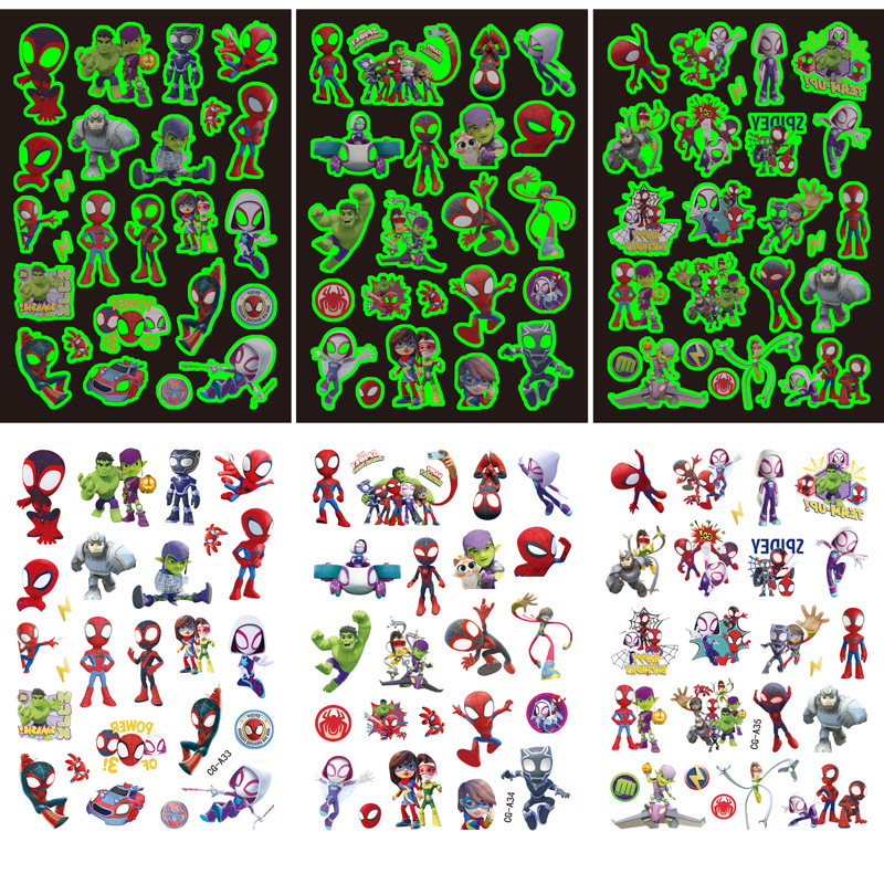 Luminous Spider-Man and His Amazing Friends Q Version Spider-Man Tattoo Sticker Water Transfer Sticker Birthday Party