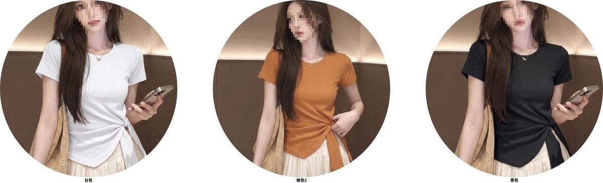 Áo thun nữ cổ tròn tay ngắn dây buộc bất thường phối eo 2026 Xuân Hè — màu đen, màu cam, màu trắng chi tiết 2