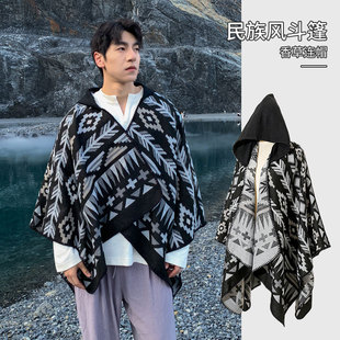 2024 New Ethnic Style Shawl Cape Northwest Xinjiang Xizang Travel Warm Shawl Cape with Hat Shawl