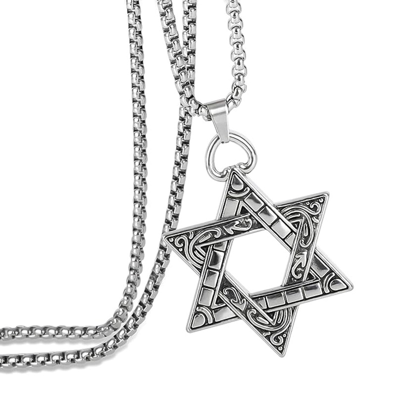 2023 six-pointed star pendant men's stainless steel titanium steel necklace fashion hip hop student couple pendant personalized pendant female