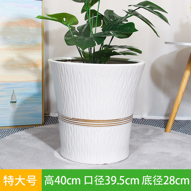 Y セラミック植木鉢 大口径 シンプル 特大 バルコニー 家庭用 床置き 緑の植物 ライト 高級感 L|undefined