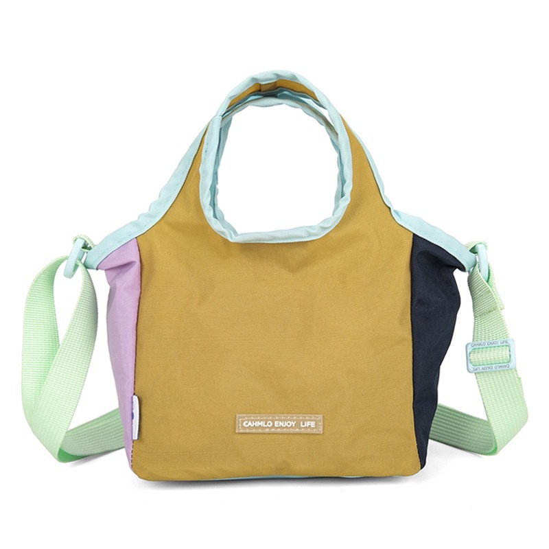 Fashion Contrast Color Patchwork Crossbody Bag For Women, Lightweight Nylon Shoulder Bag, Sporty Casual Handheld Bucket Bag - Thumbnail 7