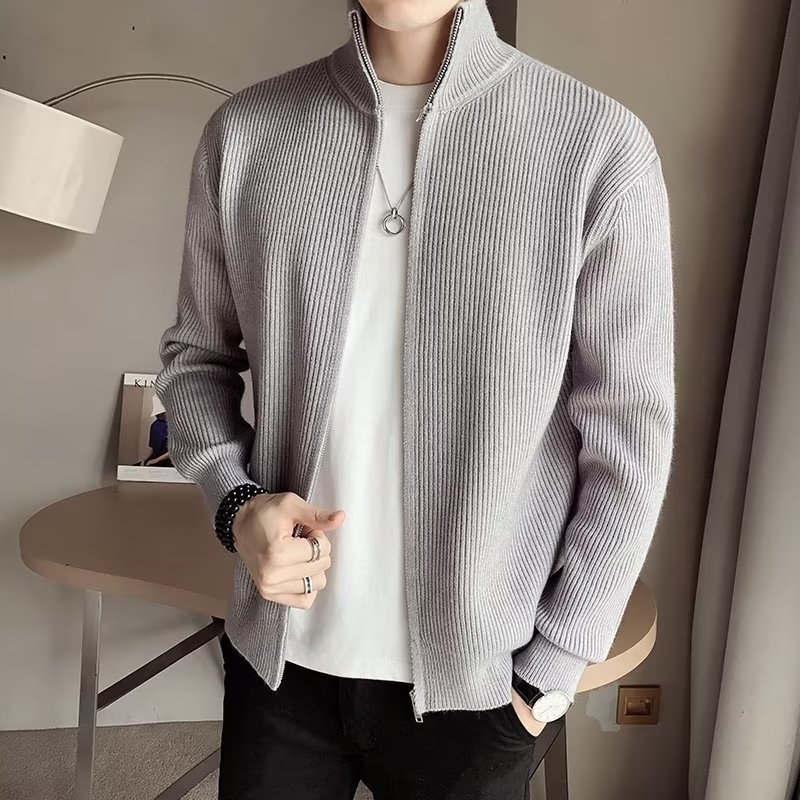 Retro UAZC japonés cuello alto estilo minimal suave y ceroso suéter con cremallera de color sólido cárdigan casual para hombres y mujeres suéter grueso exterior