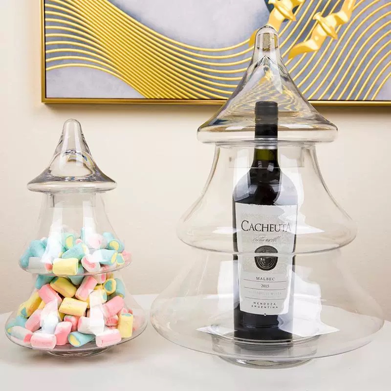 玻璃储物罐圣诞树罐异形罐婚庆软装欧式玻璃人工吹制玻璃糖果罐