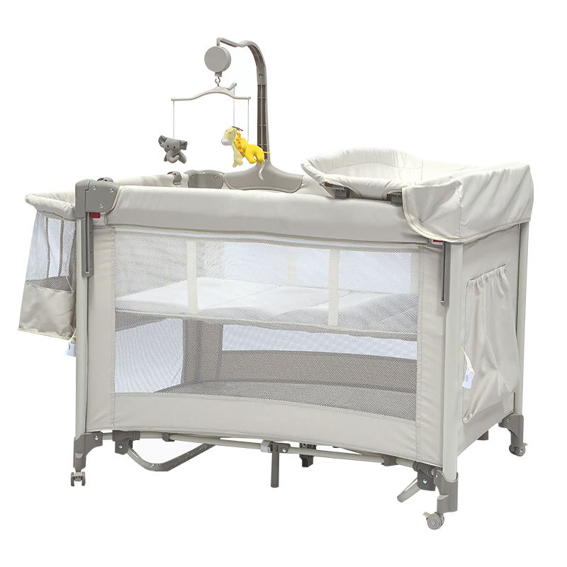 Cama de bebé plegable abierta y cerrada, cama al lado de la cama móvil para recién nacidos, cama de bebé multifuncional, cama de bebé desmontable