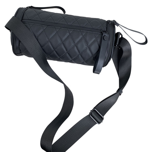 Jiago Autumn/Winter New Single Shoulder Round Tube Bag Casual Herringbone Oxford Cloth Crossbody Bag Wide Strap Embroidered Grid Commute Bag Trendy