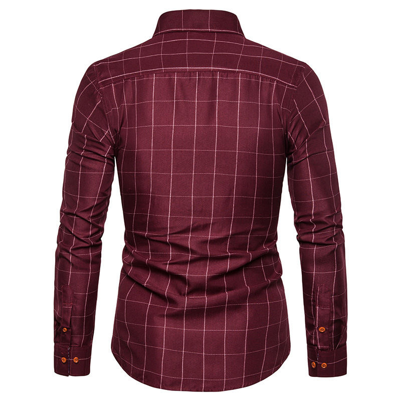 Men's Casual Checkered Long Sleeve Shirt With Square Neck_voghion.com