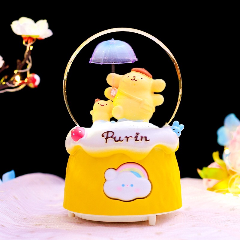 Pequeño libro rojo explosión dulce oso amarillo bola de cristal adornos luminosos giratorios caja de sonido regalos de vacaciones para niños