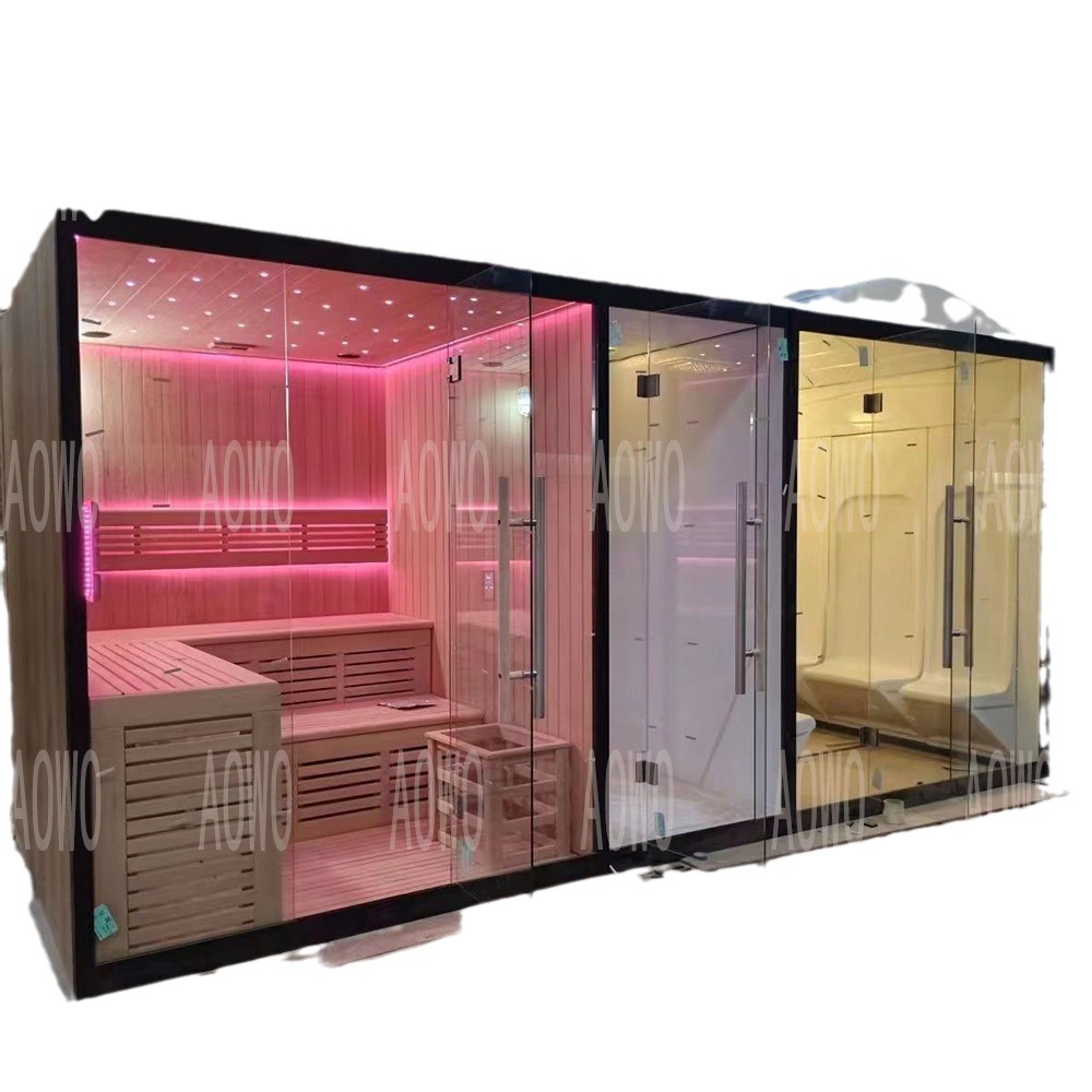 Sala de sauna infrarroja lejana sala de vapor acrílico sala de ducha tres usos lámpara de color integral separación de sala de vapor seco para el hogar