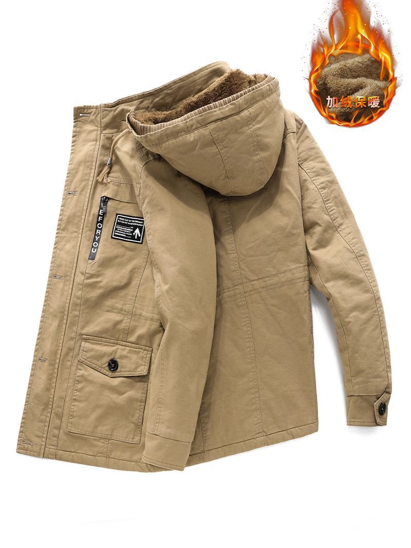 Chaqueta de trabajo de algodón de gran tamaño, muy vendida en el extranjero, para hombre, estilo casual de longitud media con forro polar para invierno, envío directo de una sola pieza.