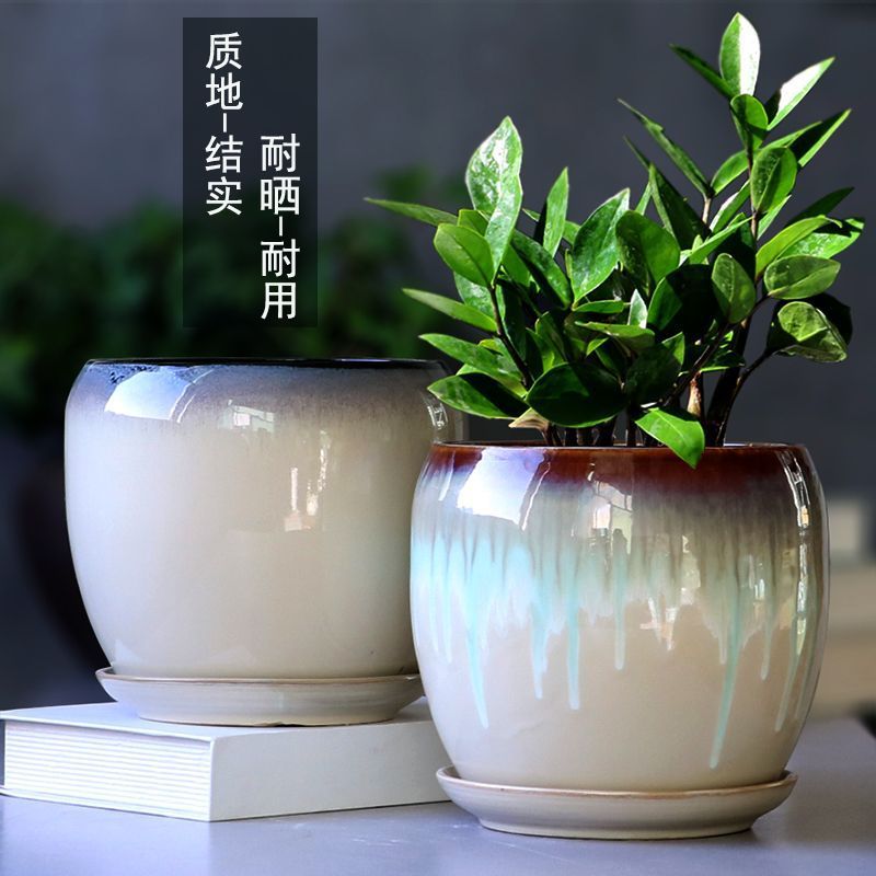 花盆陶瓷带托盘透气吸水栀子花多肉花盆老桩大号阳台耐用中式严选|undefined