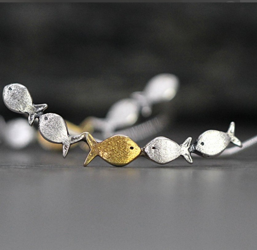 Title 4, Vintage zwemmende vis oorbellen, schattige klei...