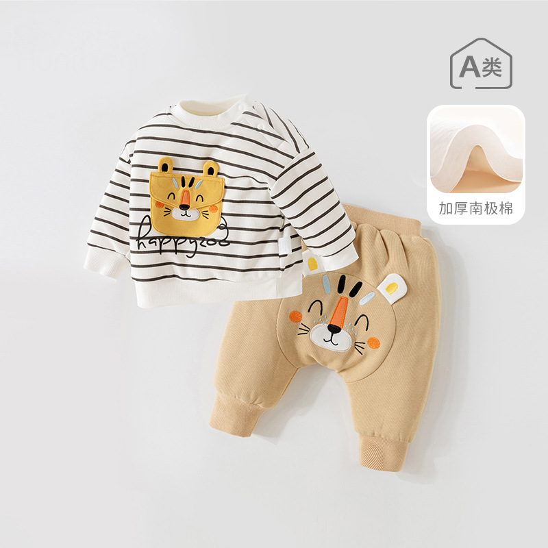 의 세트 가을과 겨울 두꺼운 소년의 두 조각 세트 면 남자  의 땀 바지 세트 따뜻한 겨울 옷