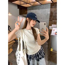 正肩短袖t恤女装潮跨境外贸2025夏季新款修身显瘦基础款百搭上衣