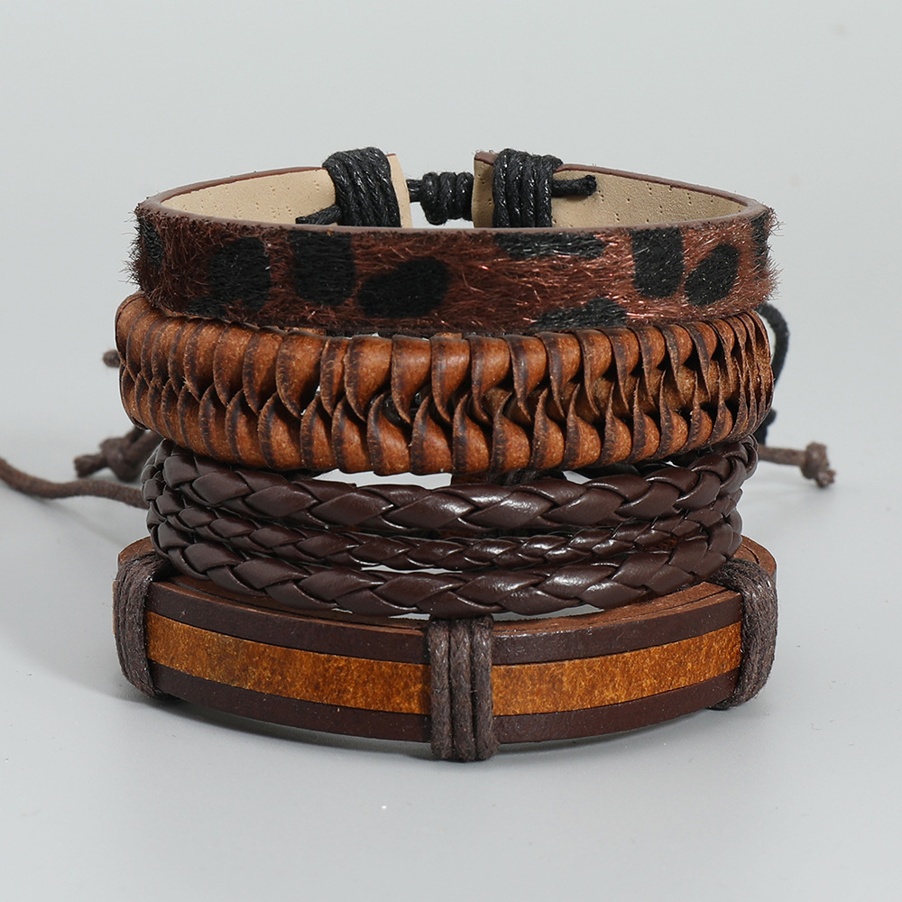 Retro Geometric Pu Leather Patchwork Unisex Bracelets 1 Set