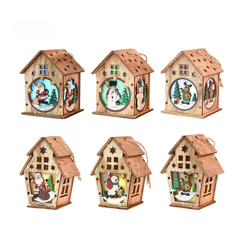 Christmas Gift Wooden Glowing Cottage Christmas Tree Pendant Children's Handmade DIY Gift Window Display Decoration