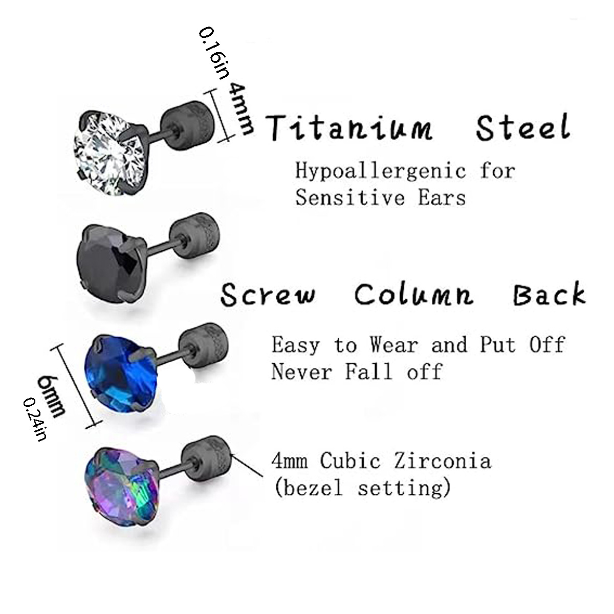 Boucles d'oreilles unisexes en acier titane et zircon en forme de croix, élégantes et polyvalentes, pour cartilage d'oreille multi-percé, pour un style classique et tendance._voghion.com