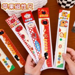卡通猫咪苹果磁性尺子小学生全班文具奖励小礼品可爱绘图测量直尺