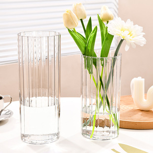 Acrylic simulation glass vase high transparent straight striped flower arrangement Nordic ins Wind Net red Vase decoration
