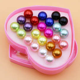 外贸跨境货源 12对小桃心礼盒装8mm 10mm 12mmABS树脂塑料小耳钉