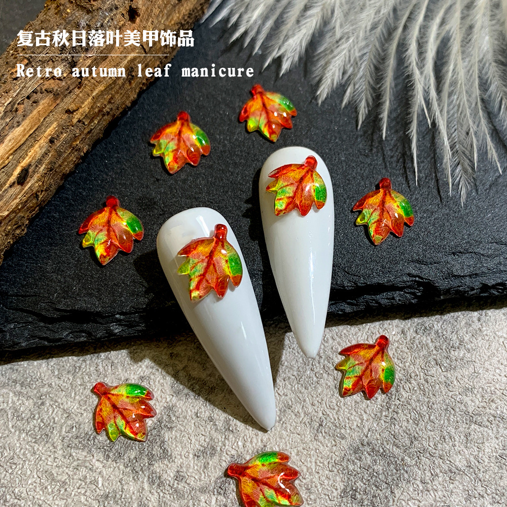Retro demi-season accessories for manicure, maple leaf, decorative accessory, wide color palette 3