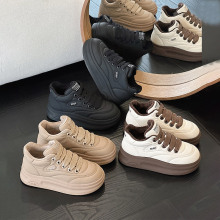 真皮高帮面包鞋女2024秋冬新款女士厚底板鞋休闲潮流百搭小白鞋女