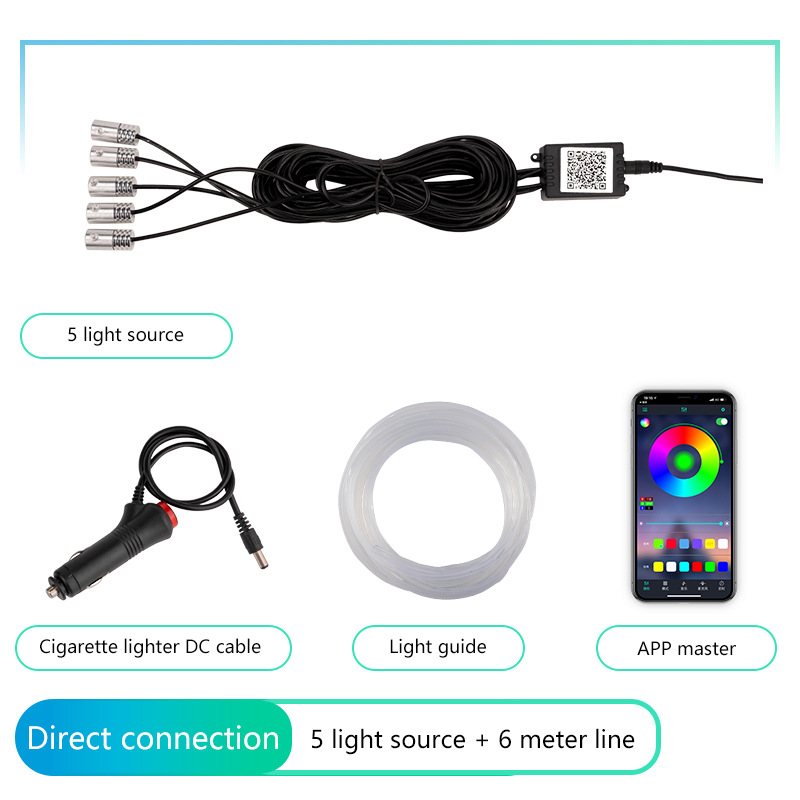Thuning-free car atmosphere lamp optical fiber line cold light 64 color car atmosphere lamp APP control application