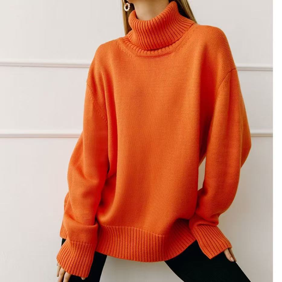 Oversize-Pullover mit hohem Kragen – Minimalistischer Strickpullover (Schwarz/Beige/Blau/Grün/Orange/Khaki, Einheitsgröße)_voghion.com