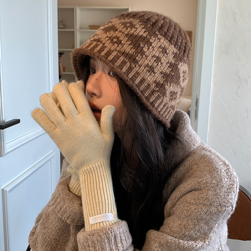 秋冬季小众复古菱形格子毛线帽子女高级感针织帽保暖防寒包头冷帽|undefined