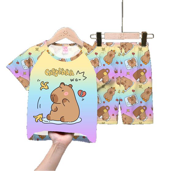Boys' Pajamas Short-sleeved Summer Girls' Baby Cute Thin Summer Cartoon suit Children's Home Clothes for Women