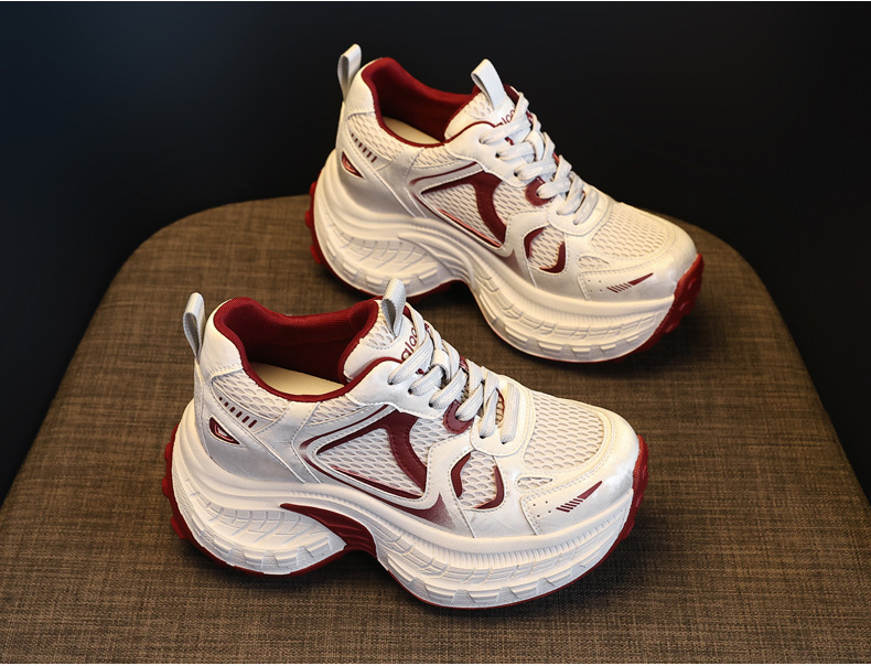 Giày thể thao nữ đế dày tăng chiều cao, phong cách dad sneaker, lưới thoáng khí — xanh lam chi tiết 4