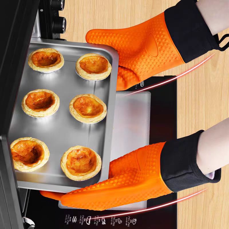 Guantes de silicona resistentes a quemaduras y aislamiento térmico resistentes a altas temperaturas antideslizantes herramientas de horneado de algodón para cocina doméstica horno de microondas