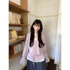 慵懒软糯抽绳领显瘦针织开衫+无袖蕾丝吊带背心1316+1226其他