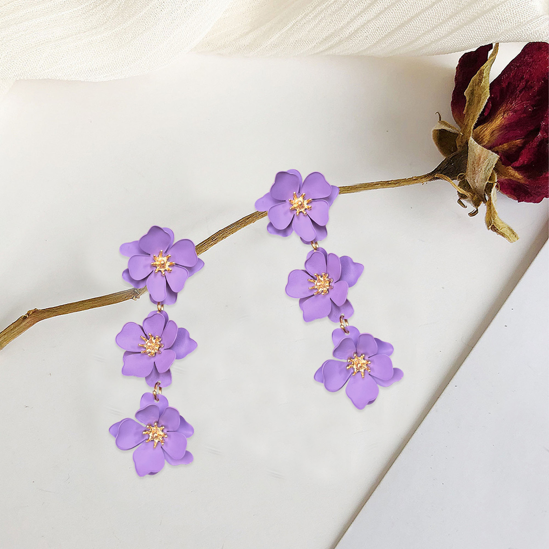1 Paar Elegant Bohemien Einfacher Stil Blume Überzug Legierung Tropfenohrringe display picture 2