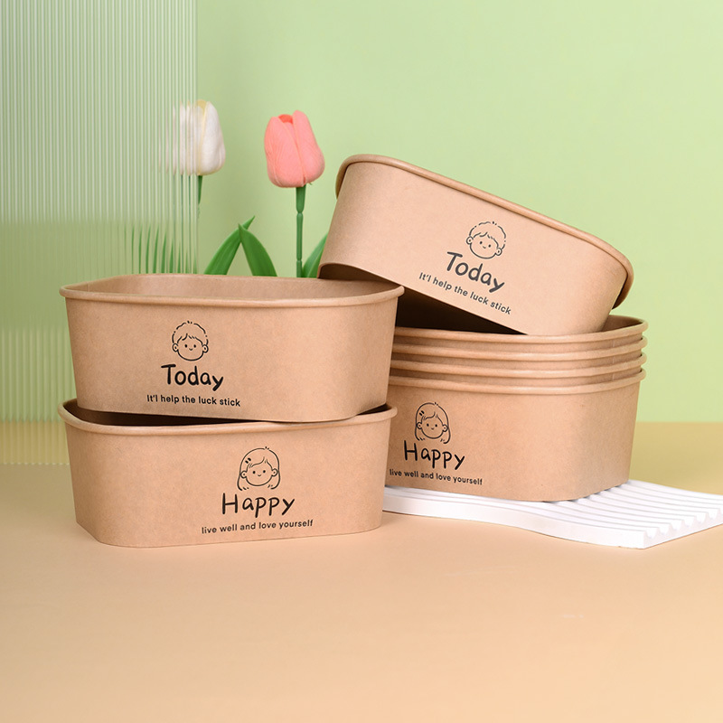 Kraft paper disposable lunch box 750ml rectangular picnic camping fruit salad box take-out paper bowl packing box Kraft paper disposable lunch box 750ml rectangular picnic camping fruit salad box take-out paper bowl packing box