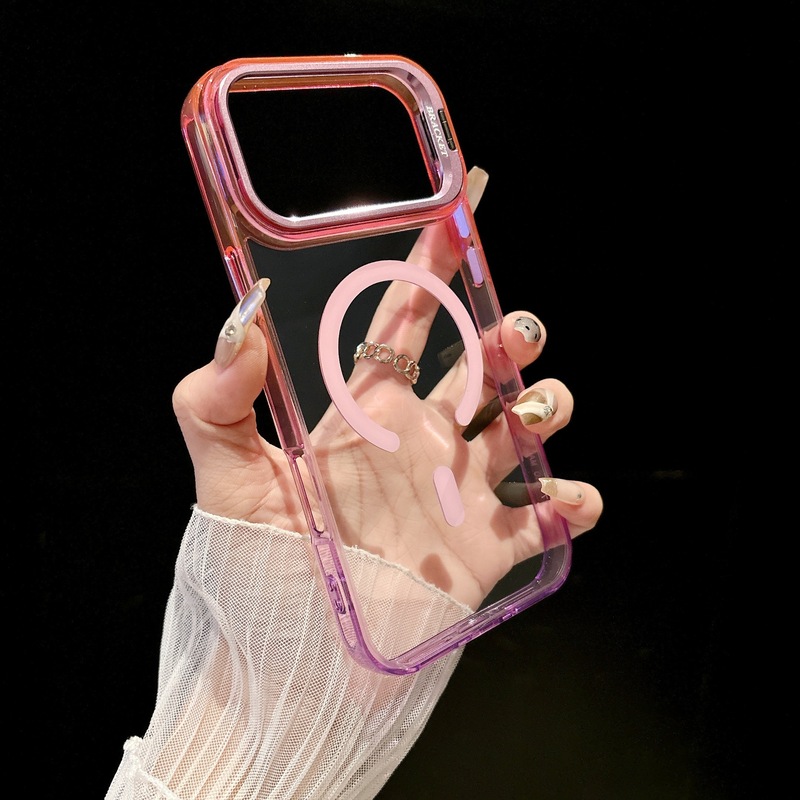 苹果17promax手机壳高透磁吸适用iPhone16镜头支架渐变色简约硬壳|undefined
