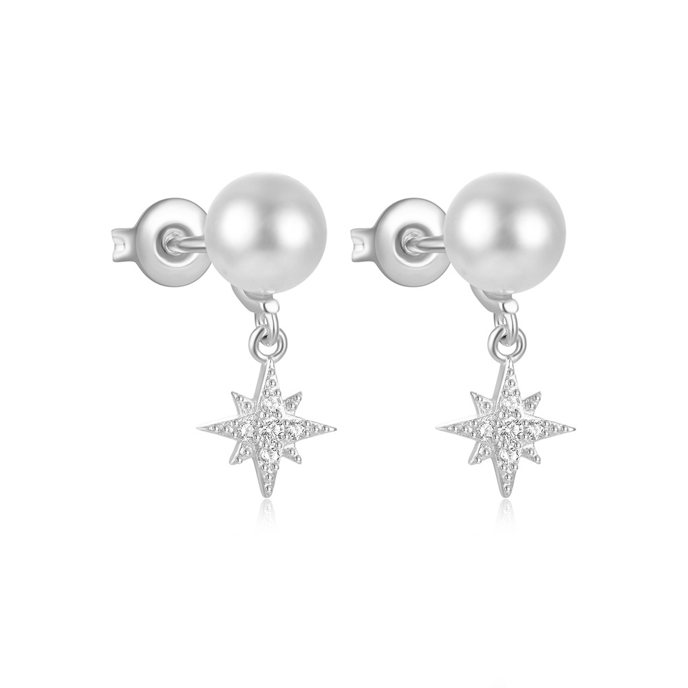2g Weight 925 Sterling Silver Ear Needle Material Zircon Inlay Material Drop Earrings, Ear Studs Classification 1 Pair Quantity Holiday, Daily Occasion 925 Sterling Silver Material Geometric, Star Pattern All Seasons Season Women's Gender Polished Finish Elegant Style 1 Pair 925 Sterling Silver Geometric Star Zircon Drop Earrings Ear Studs 11