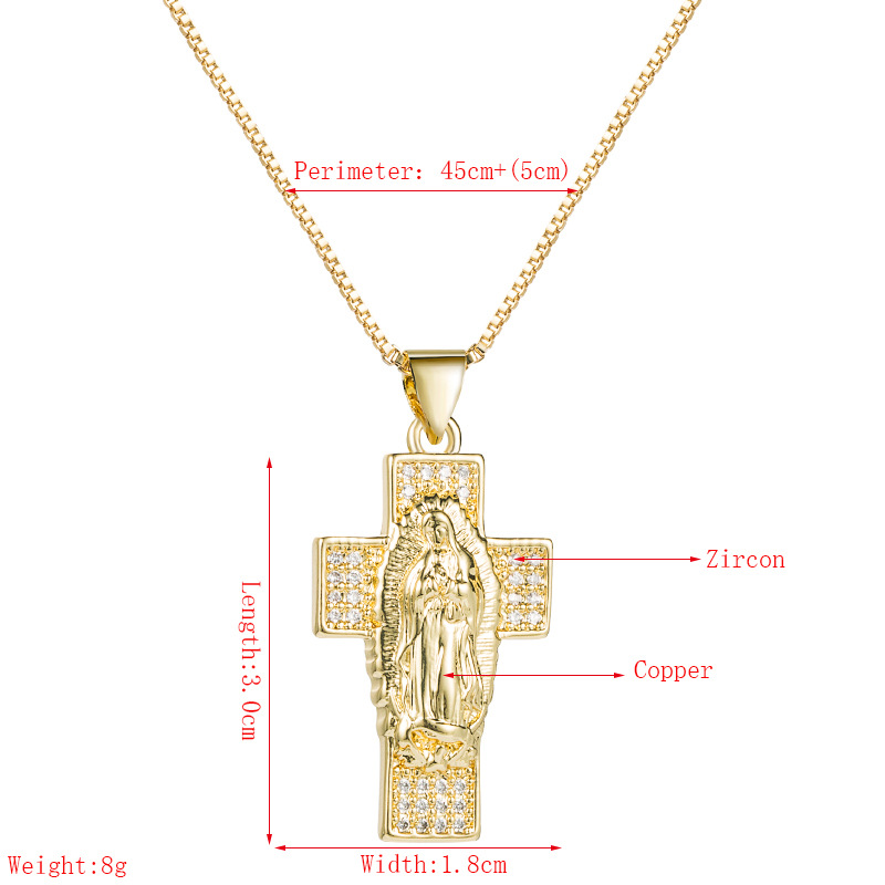 retro Virgin Mary cross pendant copper inlaid zircon necklace
