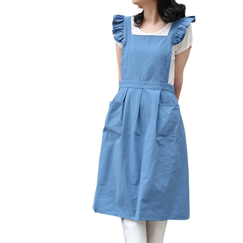 Pequeña manga de vuelo con volantes delantal estilo coreano chica artística cafetería jardín hornear casa cocina antiincrustante delantal al por mayor
