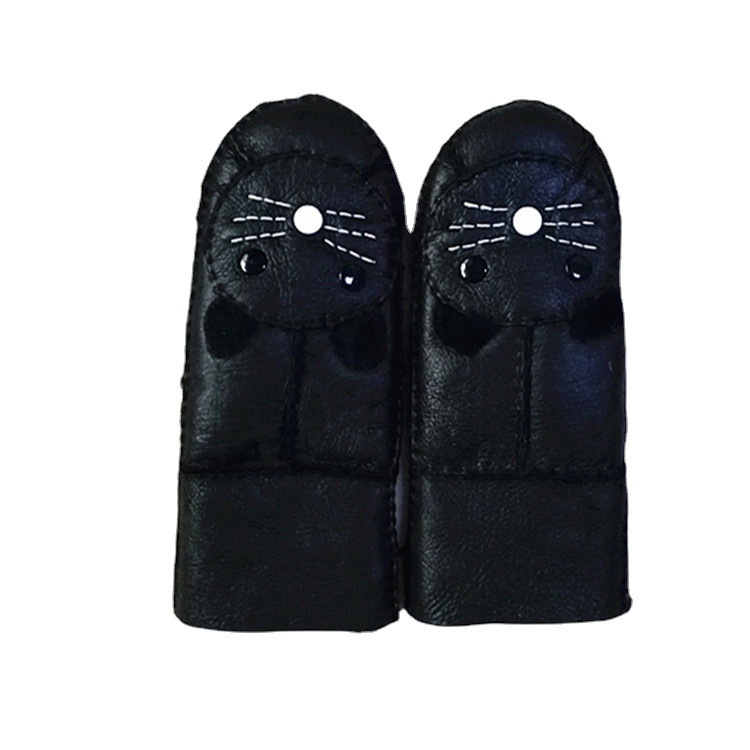Fábrica al por mayor de los niños piel cuero integrado lindo lana engrosada invierno nieve esquí ciclismo guantes calientes