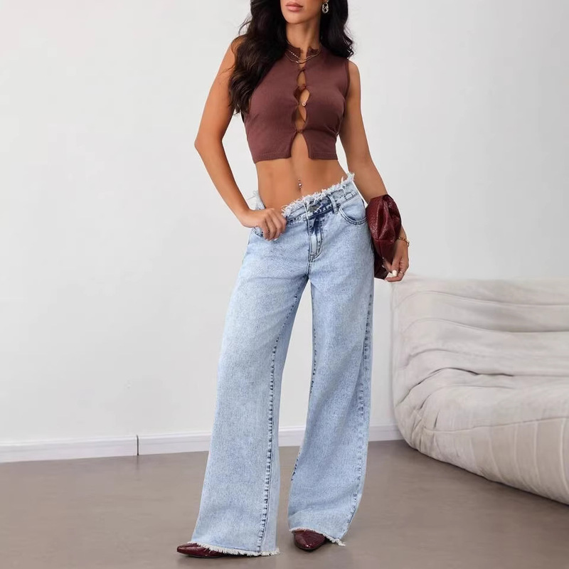 Cross-Border Temu Foreign Trade High-Quality Cross-Border European and American Women's Denim Amazon Aliexpress Temu New Women's Straight Jeans