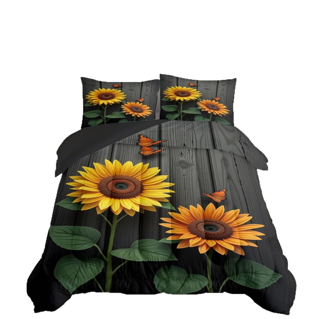 TEMU / JIT transfronterizo nuevo girasol 3D impresión digital 180gms colcha colcha almohada conjunto suministro directo de fabricantes