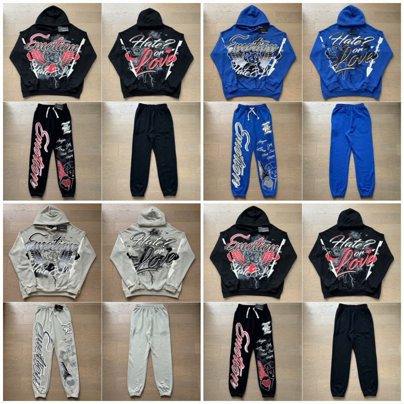 Men's Clothing American Style Trendy Street Graffiti Print Trendy Casual Hoodie Sweatshirt Sports Pants Suit Cross Border Foreign Trade_viptrois.com