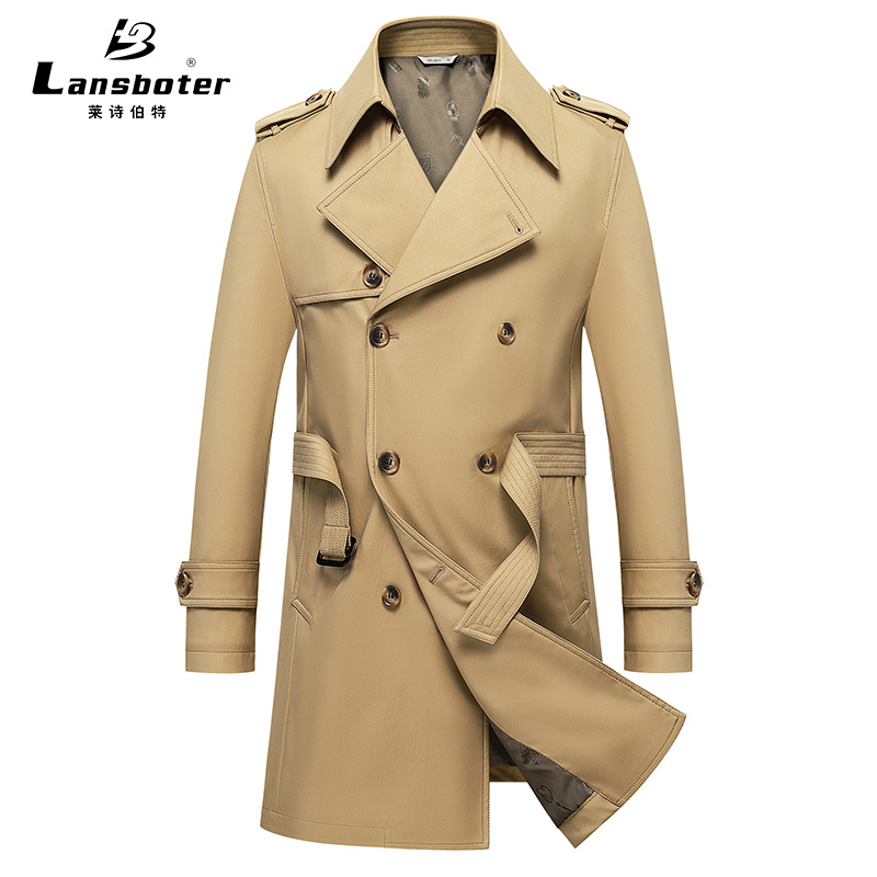 Abrigo de trinchera de calidad para hombre de primavera y otoño para hombre de longitud media gabardina de doble botonadura para hombre image 3