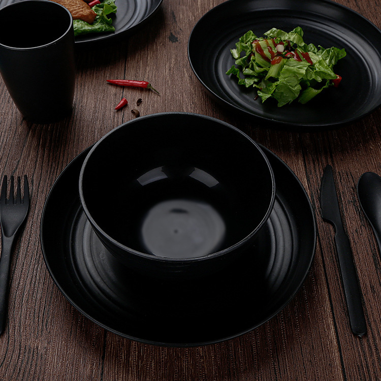 Amazon Wheat Straw Tableware Tray Dish Rice Bowl Water Cup Knife, Fork and Spoon Set Household Activity Gift