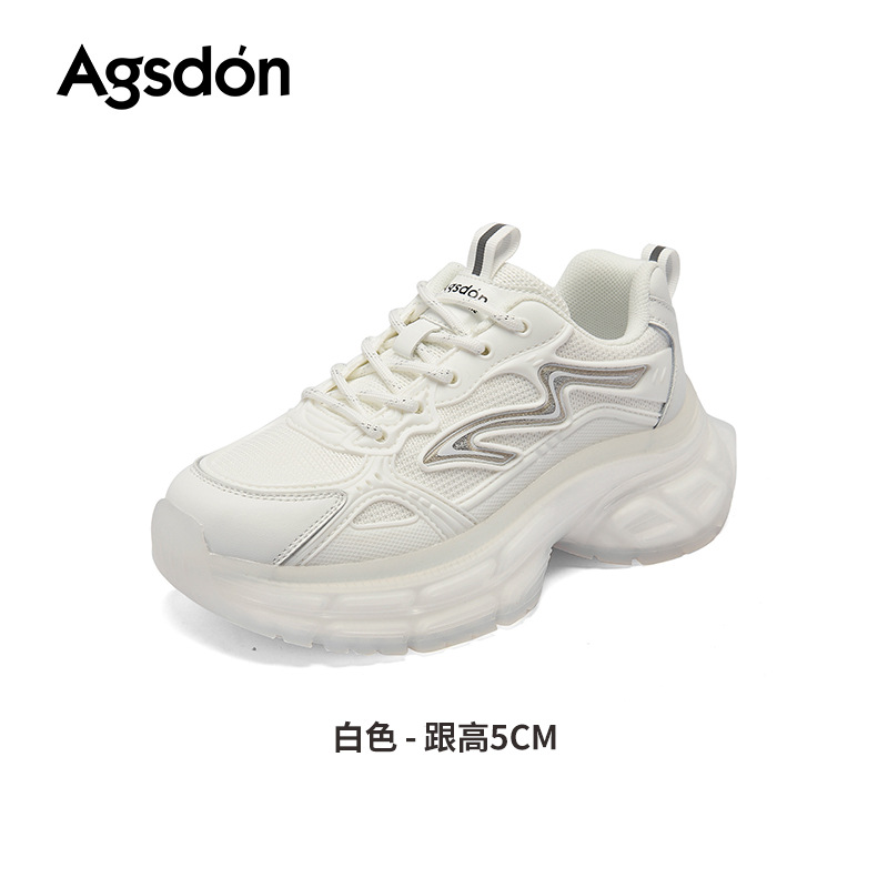 Augu Shi Deng zapatos blancos de papá y mujer 2025 nuevo estilo de otoño estilo de escuela de malla gruesa zapatillas casuales