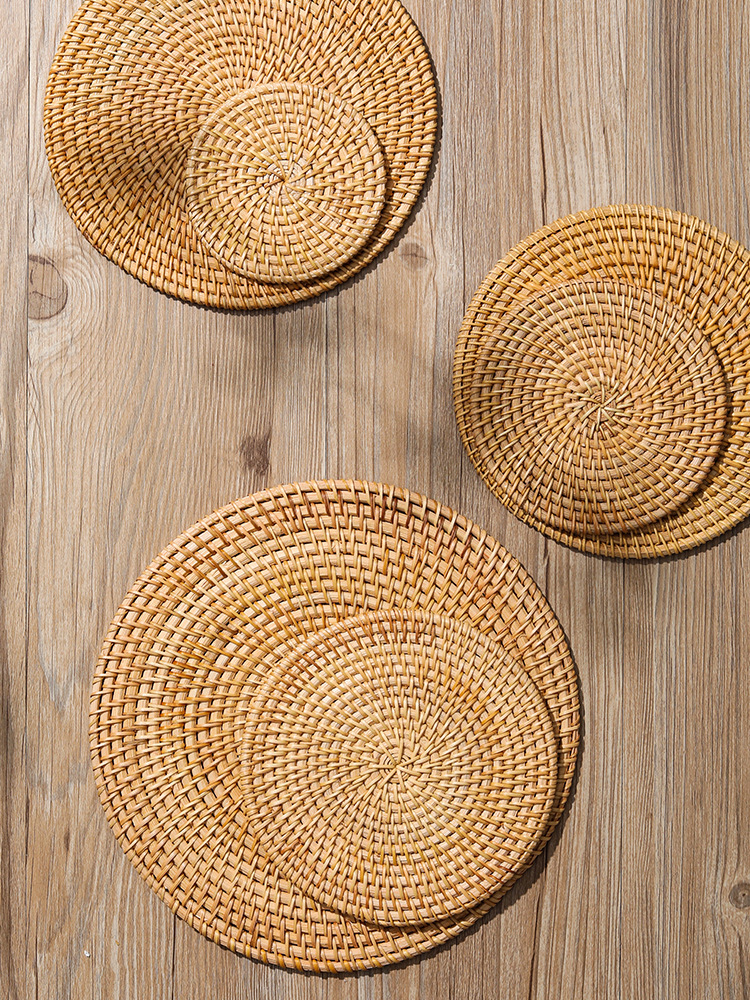 Tejido de caña artesanal almohadilla de taza de té tejido almohadilla de comedor creativa almohadilla de mesa almohadilla de platos almohadilla de aislamiento de calor